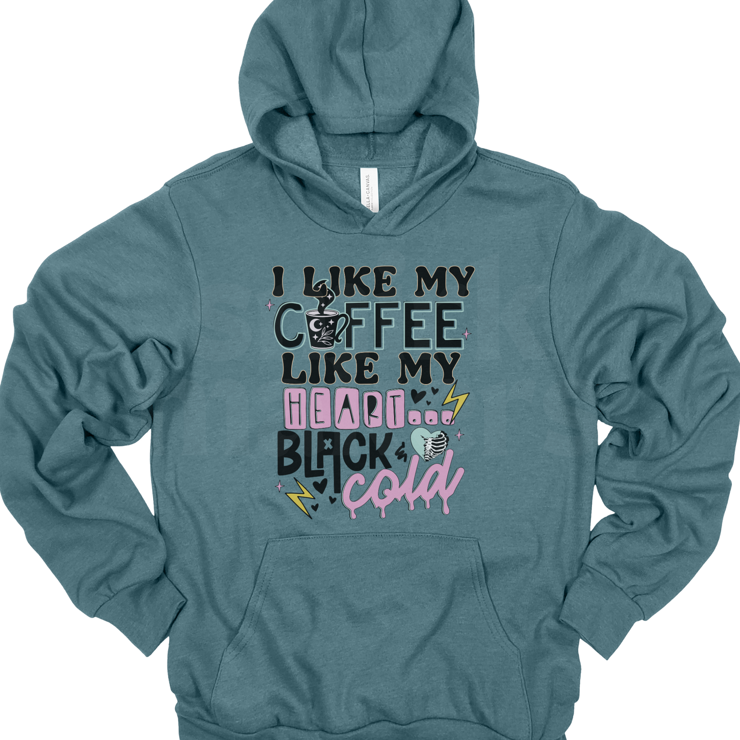 I like my coffee like my heart black & cold - Blue Graphic Hoodie