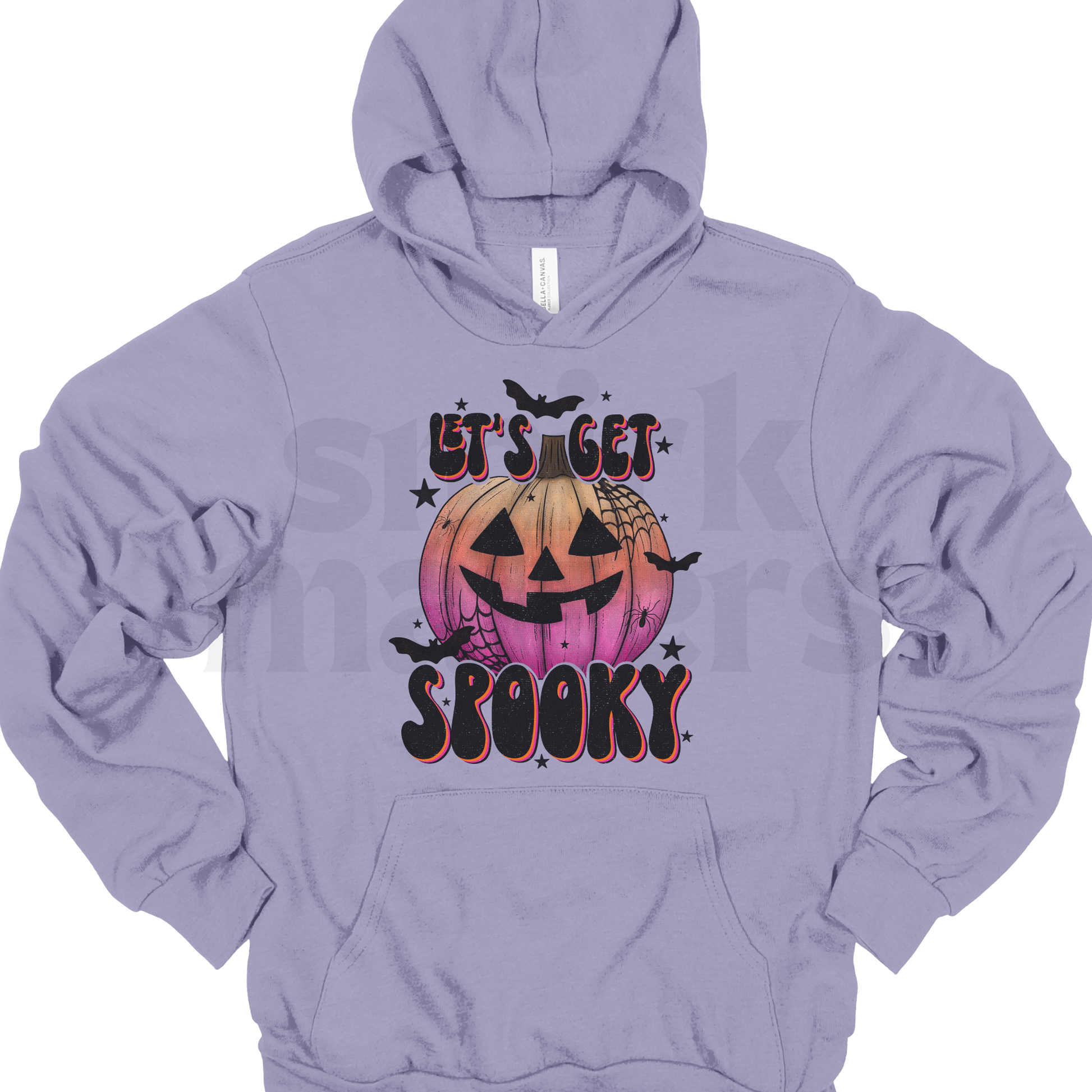 "Let's Get Spooky" Halloween hoodie in dark lavender.
