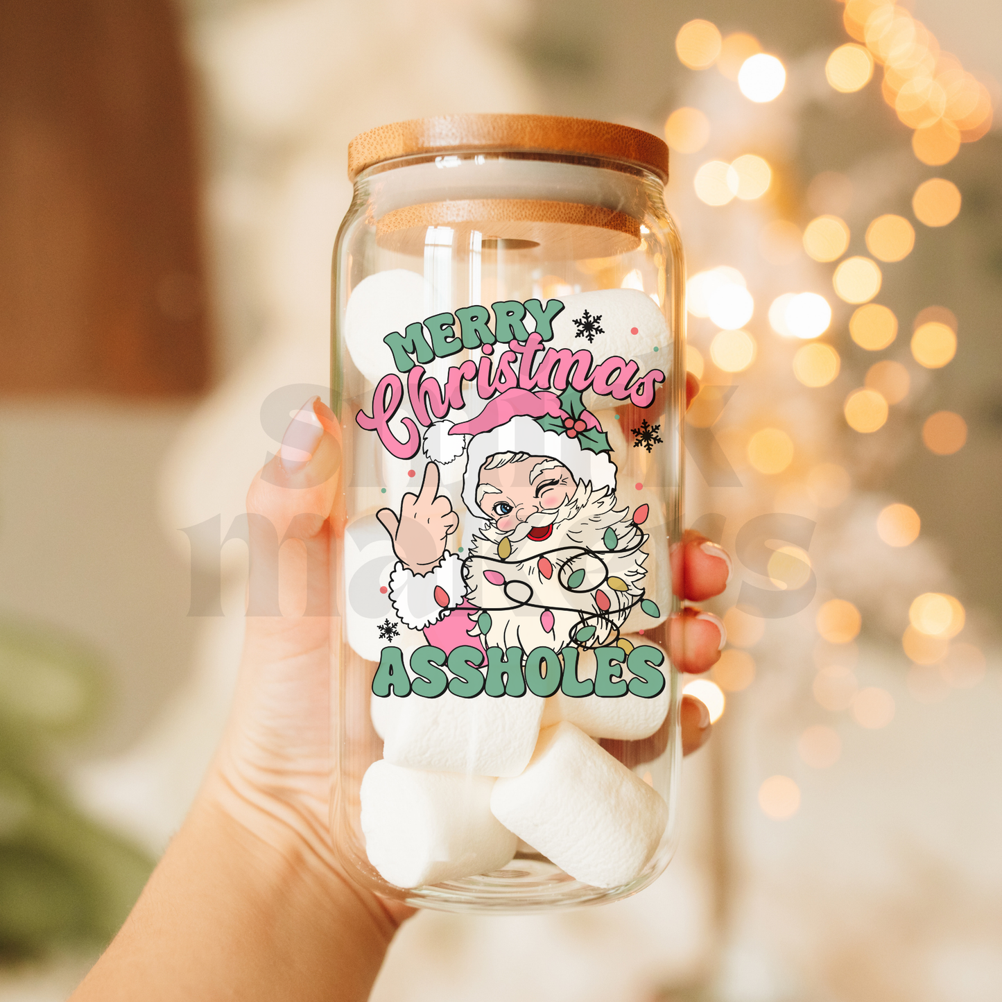"Merry Christmas A-holes" funny 20oz Christmas glass can.